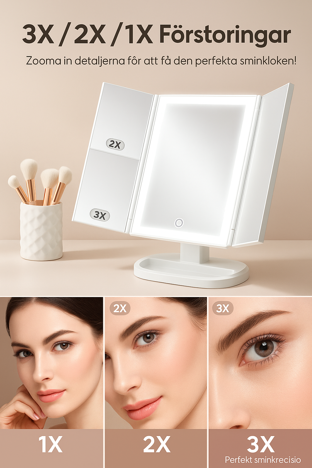 LumiMirror™ – Fällbar LED-skönhetsspegel