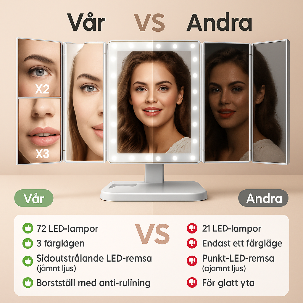 LumiMirror™ – Fällbar LED-skönhetsspegel